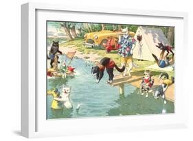 Crazy Cats at the Lake-null-Framed Art Print