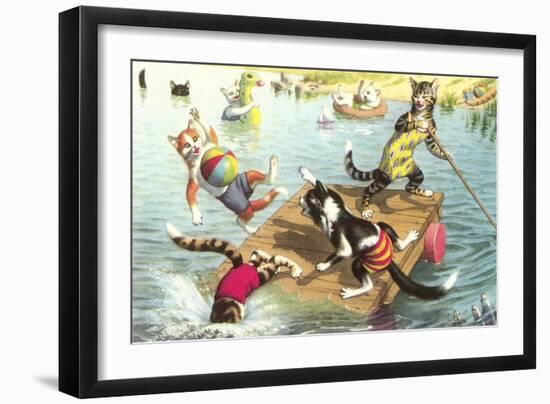 Crazy Cats at the Lake-null-Framed Art Print