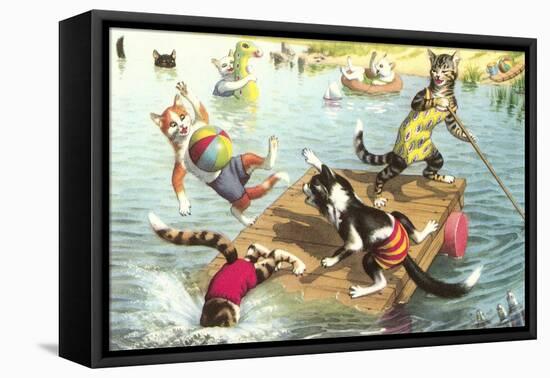 Crazy Cats at the Lake-null-Framed Stretched Canvas