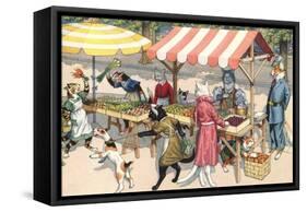 Crazy Cats at the Market-null-Framed Stretched Canvas