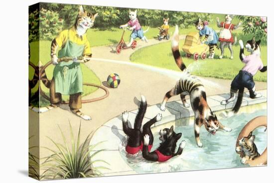 Crazy Cats at the Pool-null-Stretched Canvas