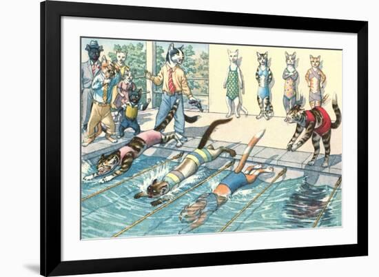 Crazy Cats at the Swim Meet-null-Framed Art Print