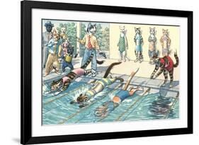 Crazy Cats at the Swim Meet-null-Framed Art Print