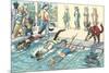 Crazy Cats at the Swim Meet-null-Mounted Art Print