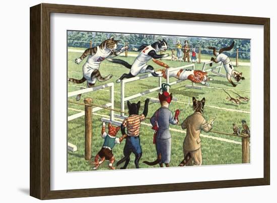 Crazy Cats at the Track Meet-null-Framed Art Print