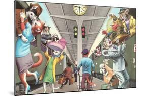 Crazy Cats Boarding the Train-null-Mounted Art Print