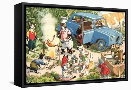 Crazy Cats Camping-null-Framed Stretched Canvas