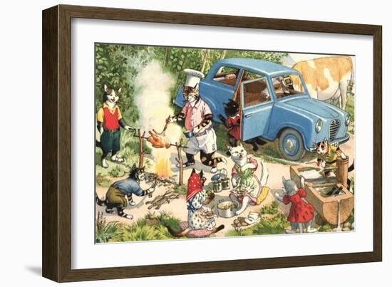 Crazy Cats Camping-null-Framed Art Print