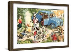 Crazy Cats Camping-null-Framed Art Print