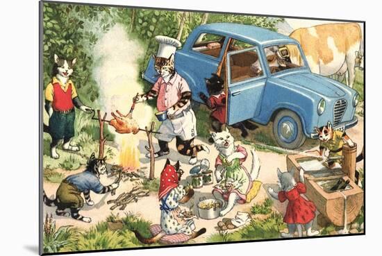 Crazy Cats Camping-null-Mounted Art Print