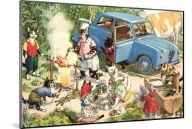 Crazy Cats Camping-null-Mounted Art Print
