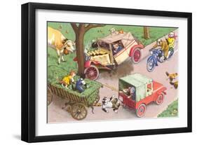 Crazy Cats Crash Car-null-Framed Art Print