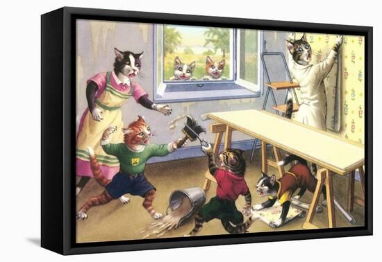 Crazy Cats Doing Wallpaper-null-Framed Stretched Canvas