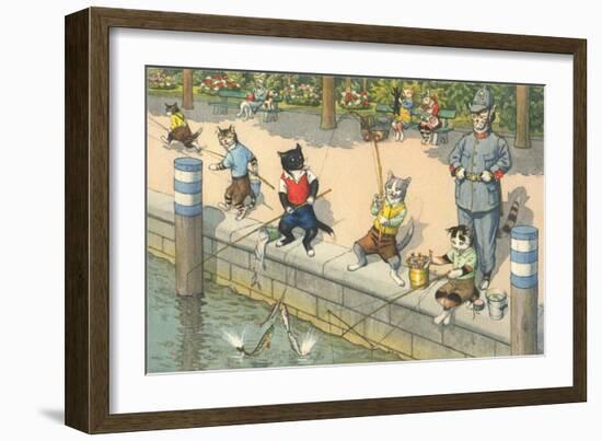 Crazy Cats Fishing-null-Framed Premium Giclee Print