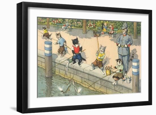 Crazy Cats Fishing-null-Framed Premium Giclee Print