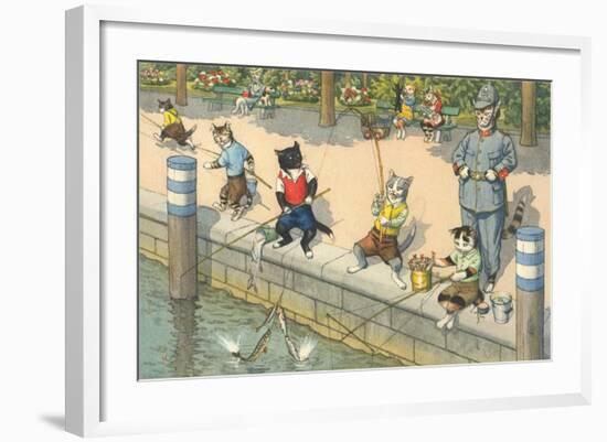 Crazy Cats Fishing-null-Framed Art Print