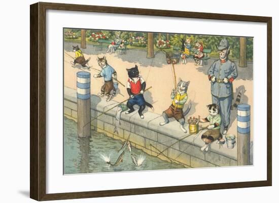 Crazy Cats Fishing-null-Framed Art Print