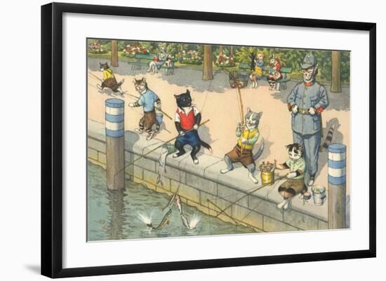 Crazy Cats Fishing-null-Framed Art Print