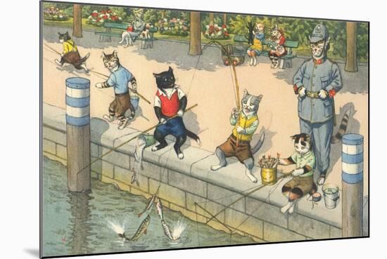 Crazy Cats Fishing-null-Mounted Art Print