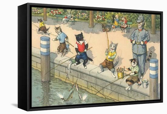 Crazy Cats Fishing-null-Framed Stretched Canvas