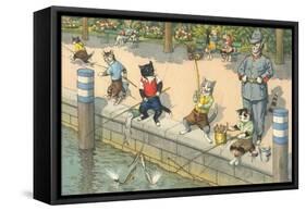 Crazy Cats Fishing-null-Framed Stretched Canvas