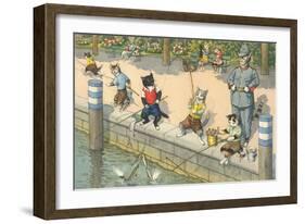 Crazy Cats Fishing-null-Framed Art Print