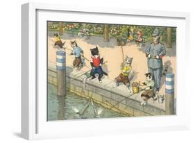 Crazy Cats Fishing-null-Framed Art Print