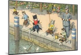 Crazy Cats Fishing-null-Mounted Art Print