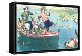 Crazy Cats Fishing-null-Framed Stretched Canvas