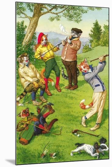 Crazy Cats Golfing-null-Mounted Art Print