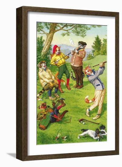 Crazy Cats Golfing-null-Framed Art Print