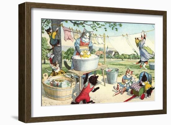 Crazy Cats Hanging Up Laundry-null-Framed Art Print