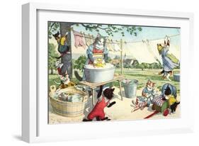 Crazy Cats Hanging Up Laundry-null-Framed Art Print