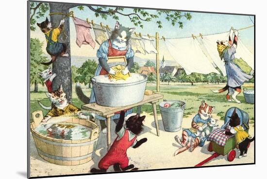 Crazy Cats Hanging Up Laundry-null-Mounted Premium Giclee Print