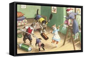 Crazy Cats Housekeeping-null-Framed Stretched Canvas
