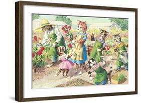 Crazy Cats in the Garden-null-Framed Art Print