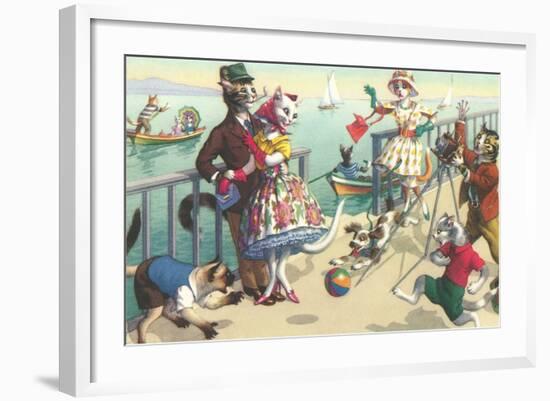 Crazy Cats on the Ocean Pier-null-Framed Art Print