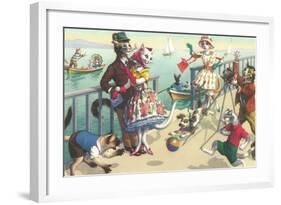 Crazy Cats on the Ocean Pier-null-Framed Art Print