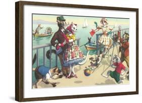 Crazy Cats on the Ocean Pier-null-Framed Art Print