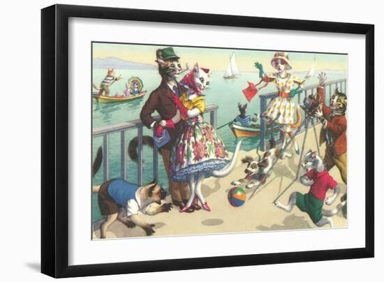 Crazy Cats on the Ocean Pier-null-Framed Art Print