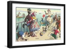 Crazy Cats on the Ocean Pier-null-Framed Art Print