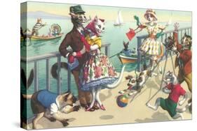 Crazy Cats on the Ocean Pier-null-Stretched Canvas