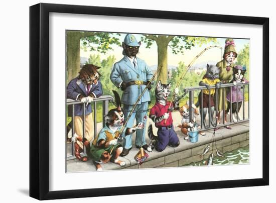 Crazy Cats Pier Fishing-null-Framed Art Print