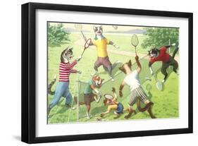 Crazy Cats Playing Badminton-null-Framed Art Print
