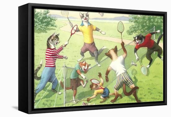 Crazy Cats Playing Badminton-null-Framed Stretched Canvas