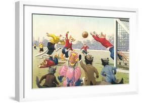 Crazy Cats Playing Soccer-null-Framed Art Print