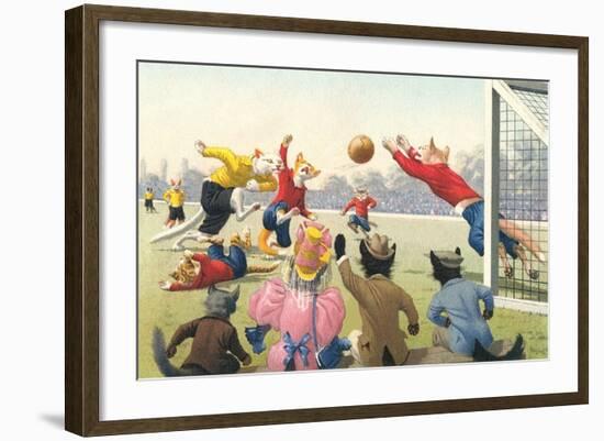 Crazy Cats Playing Soccer-null-Framed Art Print
