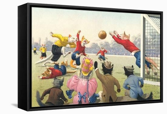 Crazy Cats Playing Soccer-null-Framed Stretched Canvas