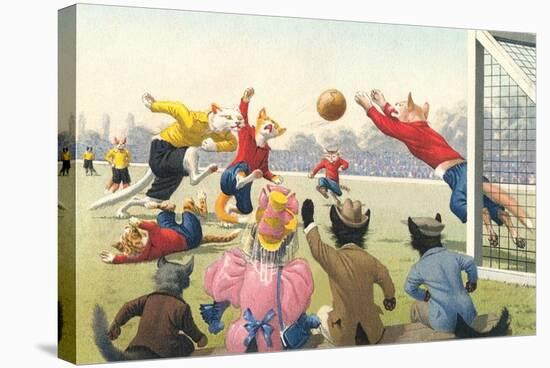 Crazy Cats Playing Soccer-null-Stretched Canvas