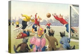 Crazy Cats Playing Soccer-null-Stretched Canvas